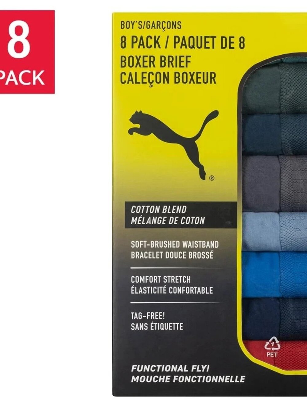 Puma Boys Kids Cotton SOFT 8 Stretch Briefs Boxer Underwear 8 Pk Age 4 to 18 NEW